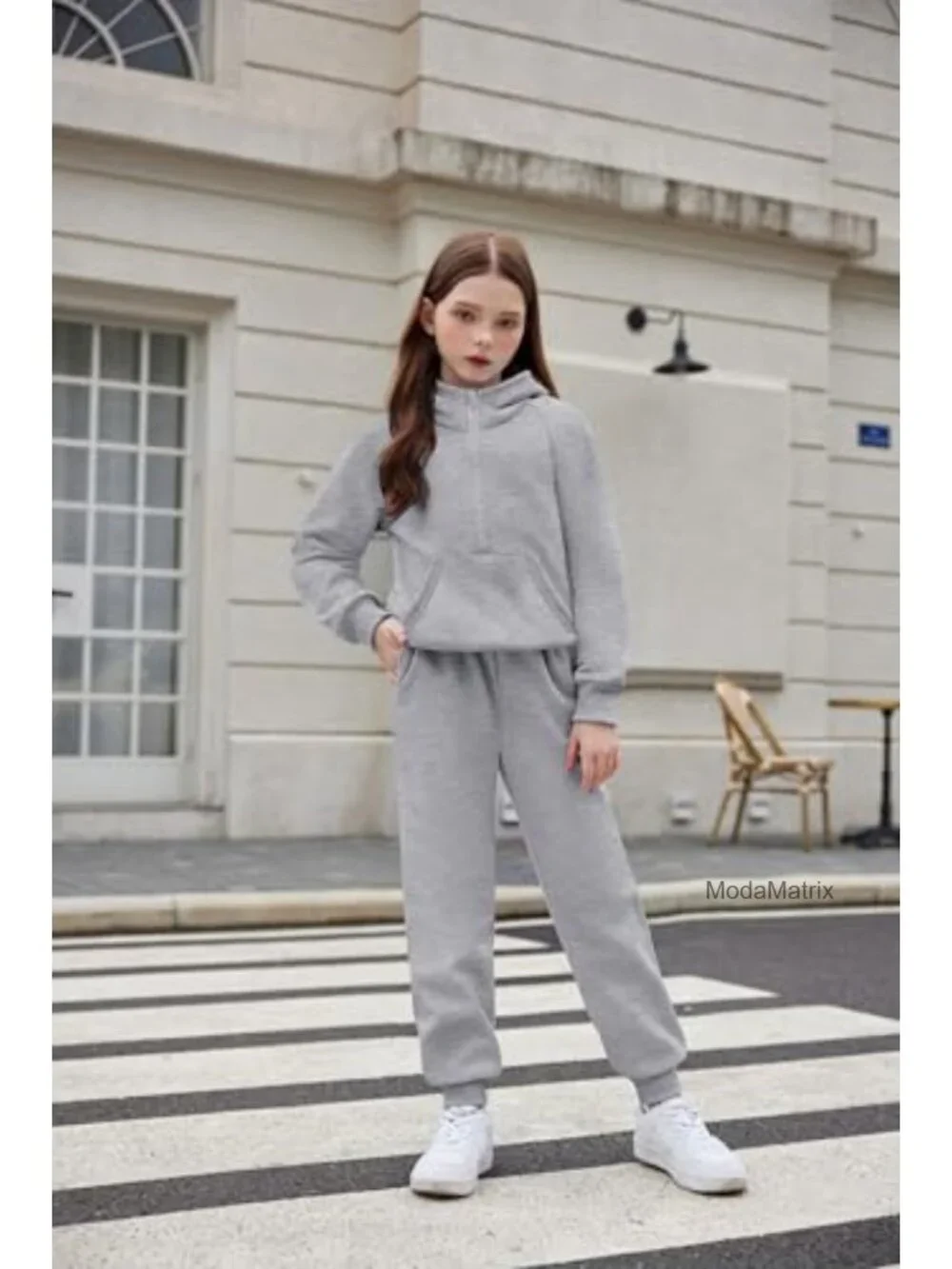 Girls 2 Piece Tracksuit Drop Shoulder Hoodie Half Zip Sweatshirt and Joggers
